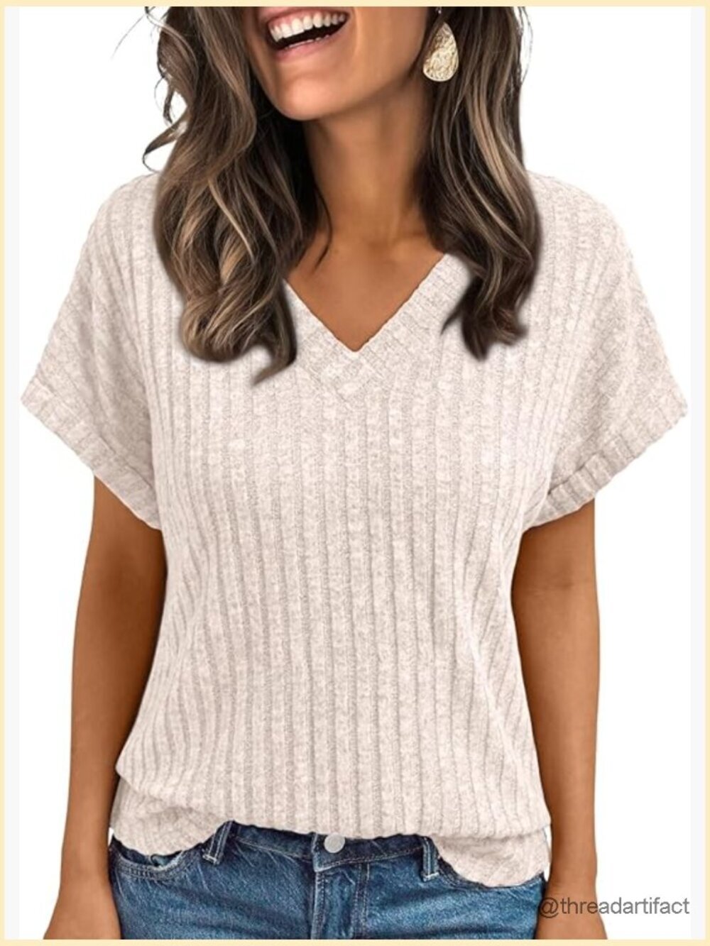 V-Neck Short Sleeve Tunic Top Lightweight Soft Stretch Summer Blouse